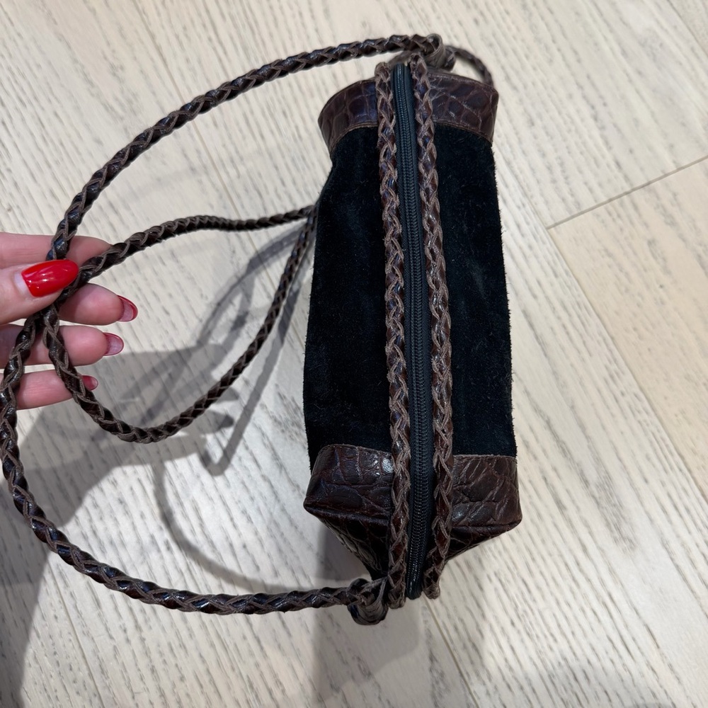 Vintage Genuine Suede & Leather Crossbody Shoulder Bag with Brown Accents - Picture 6 of 12